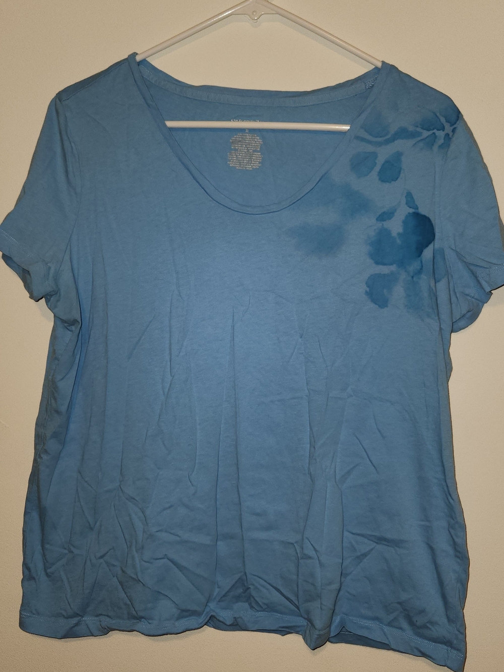 St. John's Bay Light Blue Scoop Neck Tee with Flower Details On Shoulder